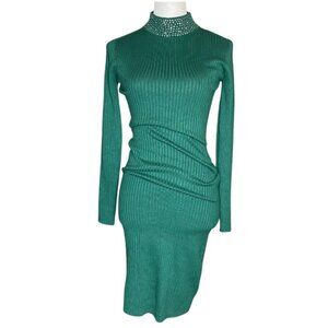 Emma & Posh Women's Knit Green w/Rhinestone Turtleneck Long Sleeve Midi Small